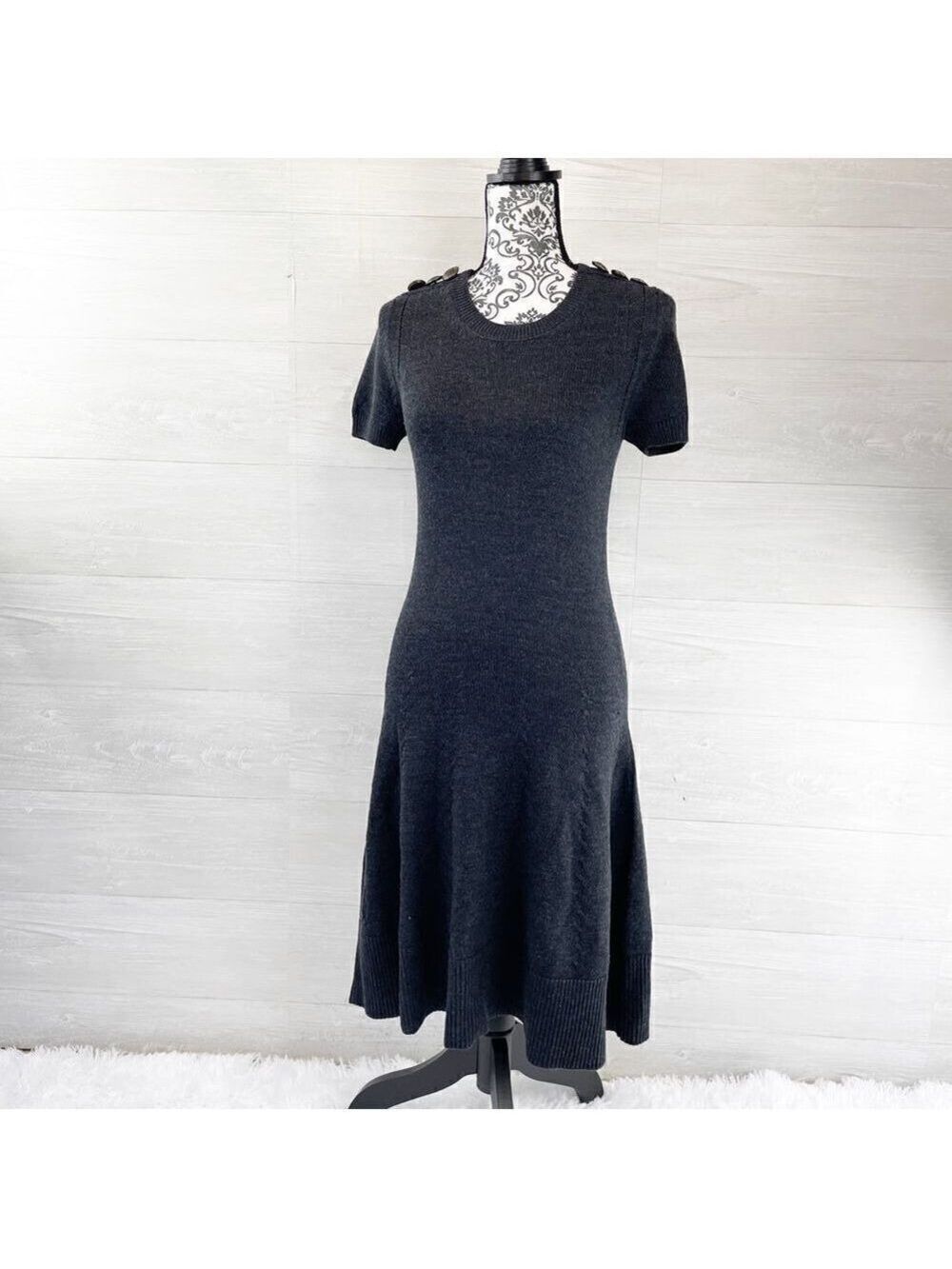 McQ Alexander McQueen Engraved Button Fit & Flare Wool Sweater Dress
